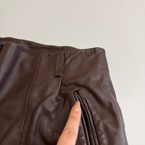 VEDA Pants Women 12 Brown Leather Wide Leg High Rise Trousers - Picture 10 of 10